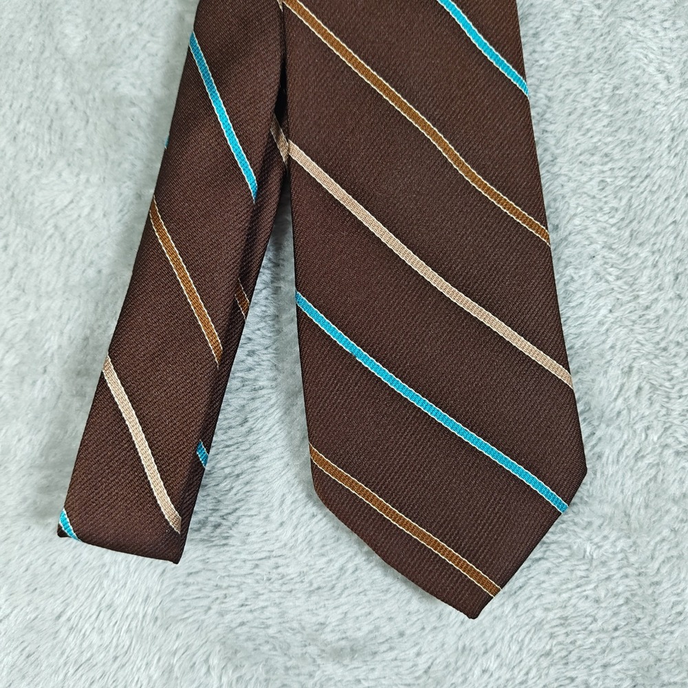 Vintage Striped Tie Mens Brown Blue Striped 60s 70s Disco Chamonix Tergal USA